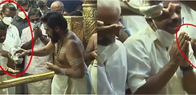 Photo of സന്നിധാനത്തെത്തിയ മന്ത്രി രാധാകൃഷ്ണന്‍ തീര്‍ഥം വാങ്ങി കൈകഴുകി