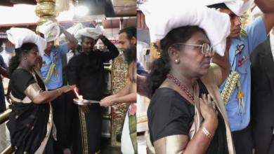 Photo of ഇരുമുടിക്കെട്ടുമായി പതിനെട്ടാംപടി ചവിട്ടി അയ്യപ്പ ദർശനം പൂർത്തിയാക്കി രാഷ്ട്രപതി  ദ്രൗപതി മുർമു
